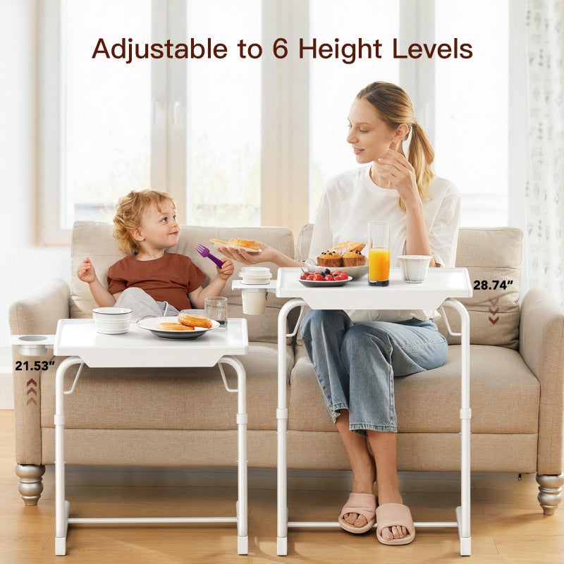 HUANUO Adjustable TV Tray Table - TV Dinner Tray on Bed & Sofa, Comfortable Folding Table with 6 Height & 3 Tilt Angle Adjustments (White) - Image 2